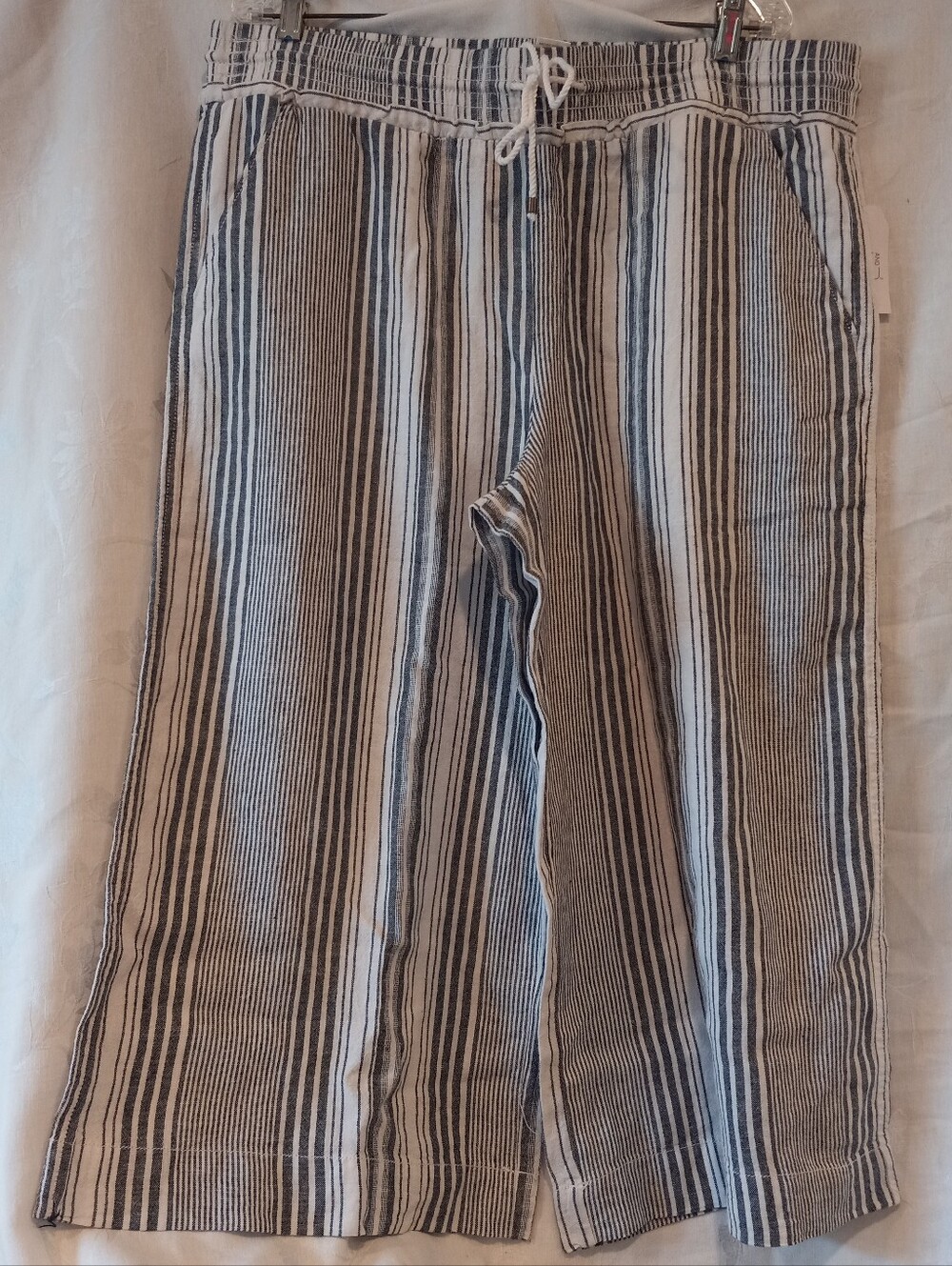 NWT Time And Tru Linen Rayon Relaxed Fit Wide Leg Striped Crop Pant Xl 16-18